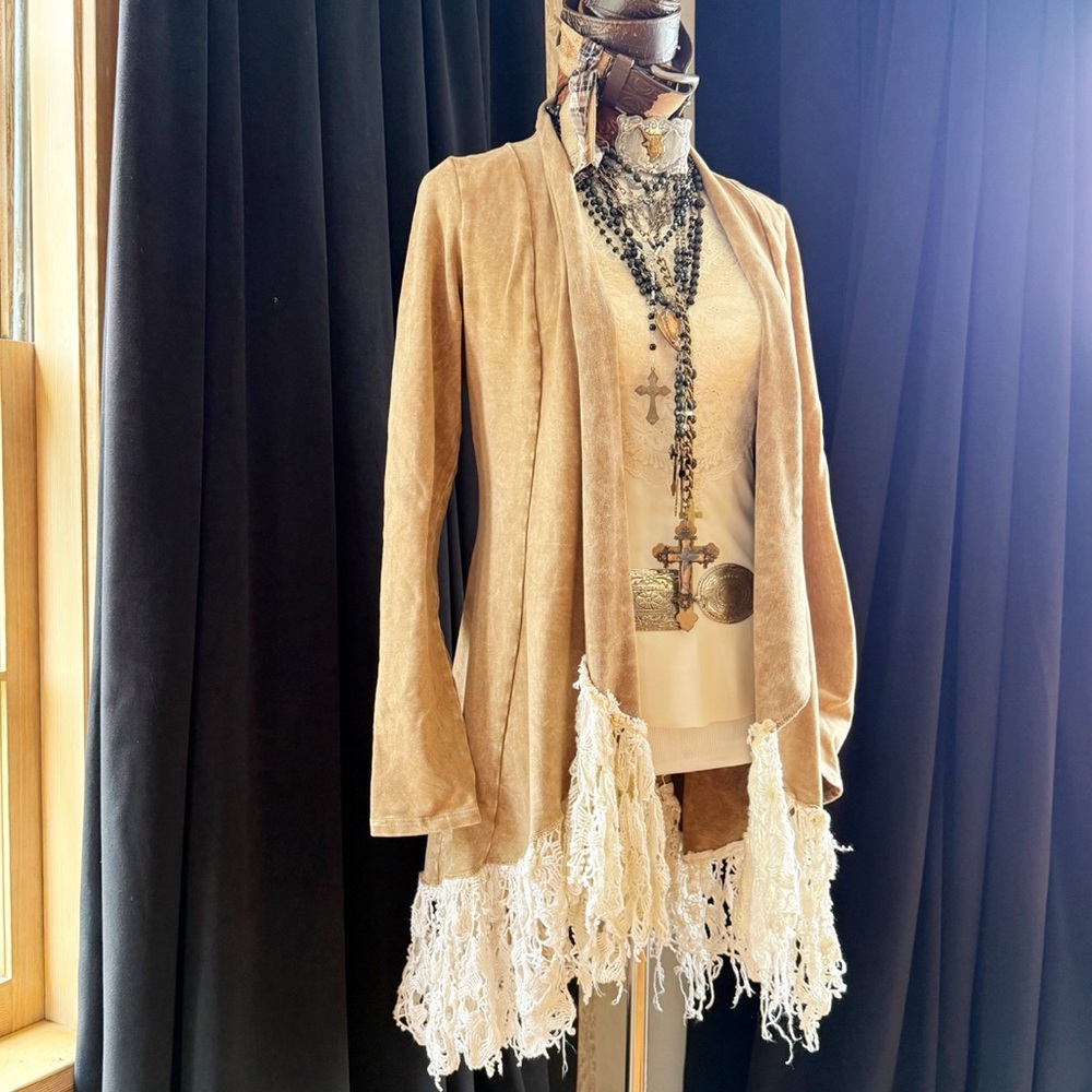 French Terry Cardigan With Vintage Crochet